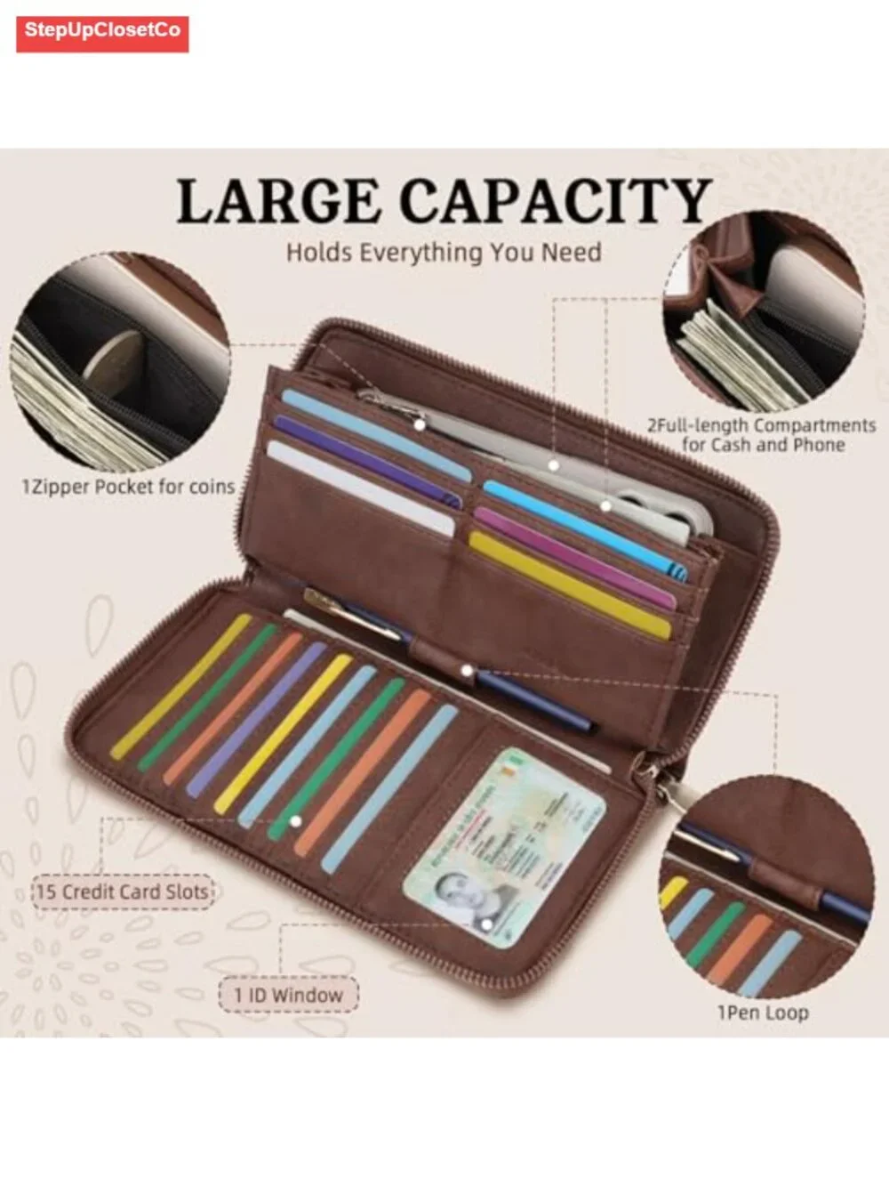 PU Leather RFID Blocking Large Capacity Clutch Wristlet Wallet with Phone